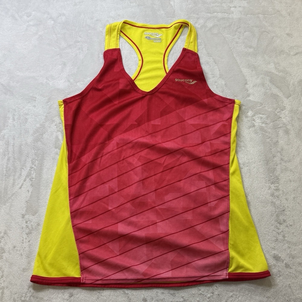 Saucony Women's Performance Racerback Running Tank Top‎ Small Red Yellow